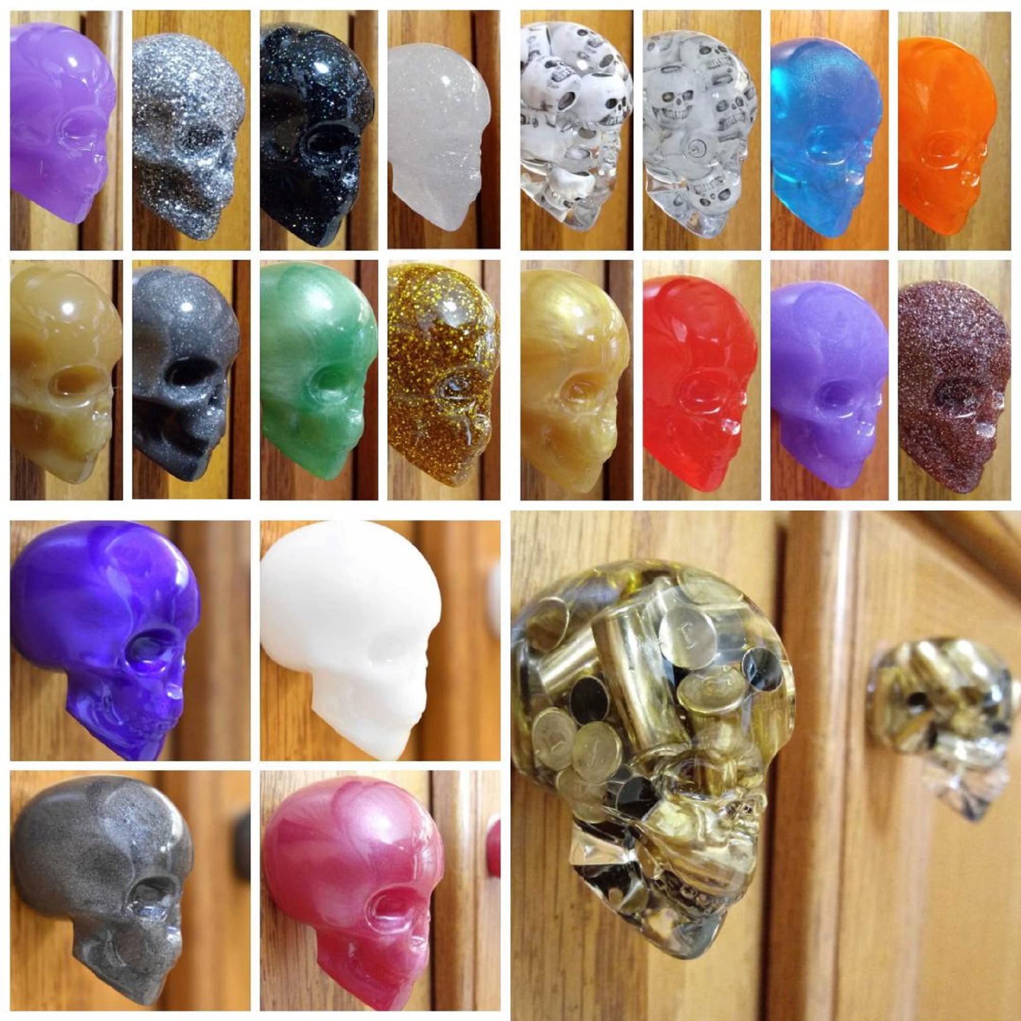 Silver Glitter Skull Door Knobs Drawer Knobs (Set of 2)