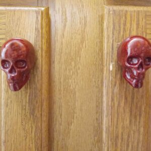 Red Holographic (Holo) Glitter Skull Door Knobs Drawer Knobs (Set of 2)