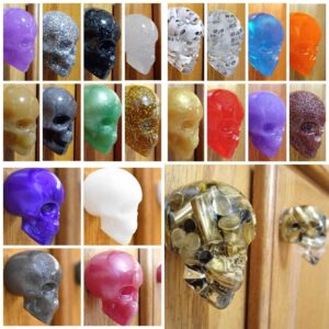 Red Holographic (Holo) Glitter Skull Door Knobs Drawer Knobs (Set of 2)