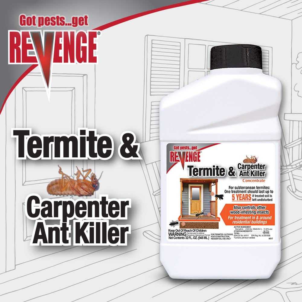 Revenge Termite & Carpenter Ant Killer, 32 oz Concentrate, Long Lasting 5 Year Protection, Outdoor Perimeter Treatment