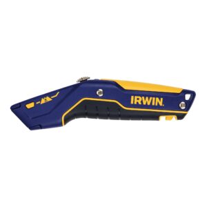 irwin utility knife, carbon steel blade, retractable, foldable and portable, storage for up to 5 blades (iwht10436)
