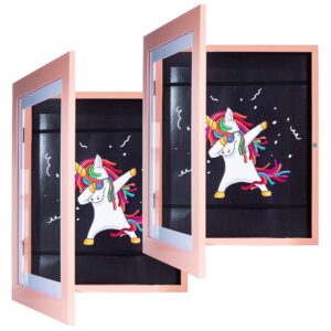 frameworks 10” x 12.5” pink wooden kid art frame with gallery style edges, tempered glass, and elastic straps 2-pack