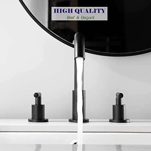 MYHB Matte Black Faucet Bathroom for 3 Hole Sink 8 inch Widespread 2-Handle, Drain Included, SH001HNS-SMB