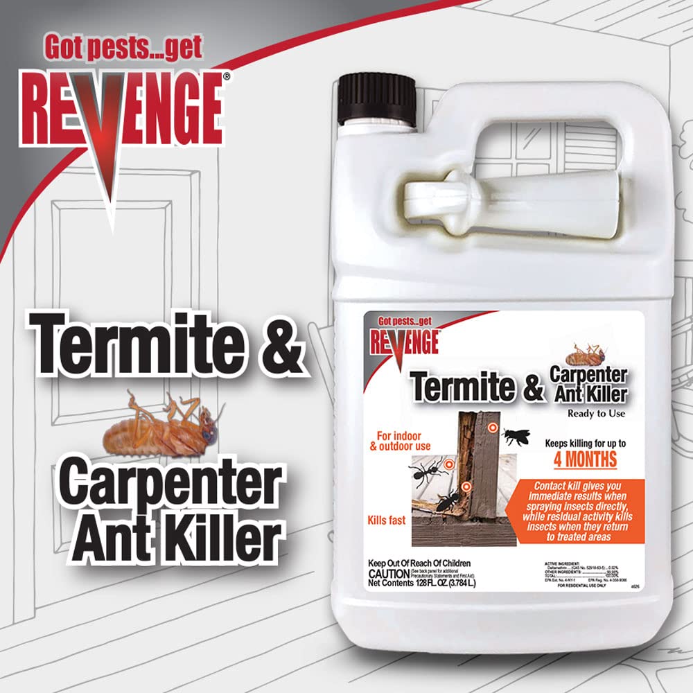 REVENGE Termite & Carpenter Ant Killer, 128 oz Ready-to-Use Spray, Long Lasting Formula for Indoors and Outdoors Kills on Contact