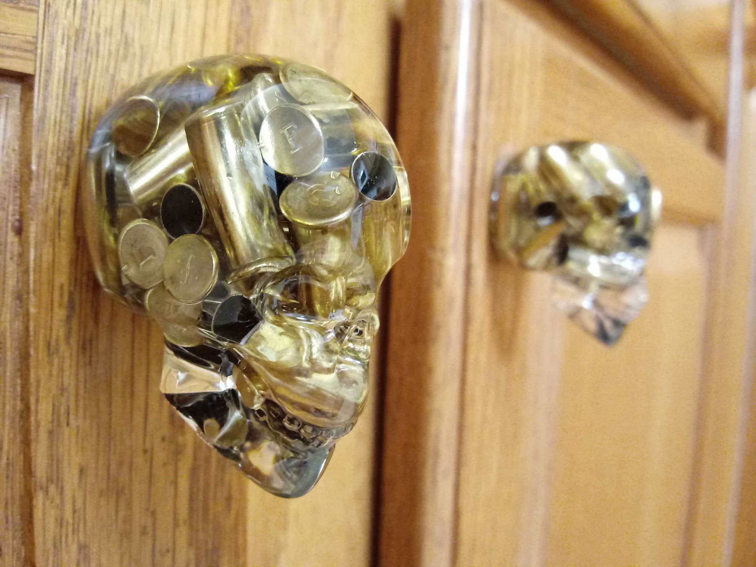 Bullet Skull Door Knobs with Real 22 Caliber Bullet Casings (Set of 2)