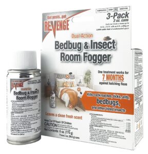bonide revenge dual action bedbug & insect room fogger, pack of 3 long lasting protection against fleas, ticks, cockroaches, ants