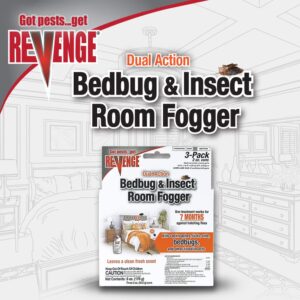 Bonide Revenge Dual Action Bedbug & Insect Room Fogger, Pack of 3 Long Lasting Protection Against Fleas, Ticks, Cockroaches, Ants