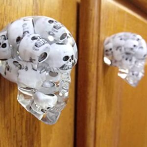 Clear Skull Door Knobs Drawer Knobs with Mini Skull Beads (Set of 2)