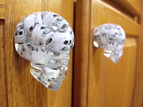 Clear Skull Door Knobs Drawer Knobs with Mini Skull Beads (Set of 2)