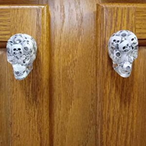 Clear Skull Door Knobs Drawer Knobs with Mini Skull Beads (Set of 2)