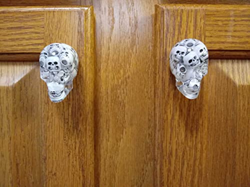 Clear Skull Door Knobs Drawer Knobs with Mini Skull Beads (Set of 2)