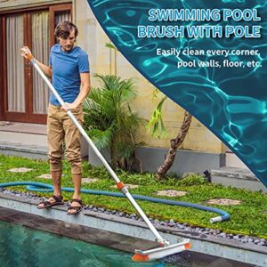 Buyplus Swimming Pool Brush with Pole - 19" Polished Nylon Bristles Pool Brushes Head and 12 ft Aluminum Telescopic Pool Poles, Designed for Cleaning Walls, Tiles & Floors