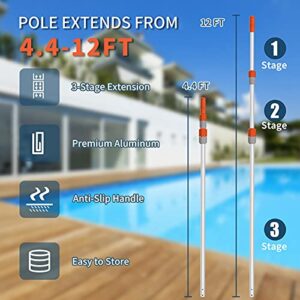 Buyplus Swimming Pool Brush with Pole - 19" Polished Nylon Bristles Pool Brushes Head and 12 ft Aluminum Telescopic Pool Poles, Designed for Cleaning Walls, Tiles & Floors