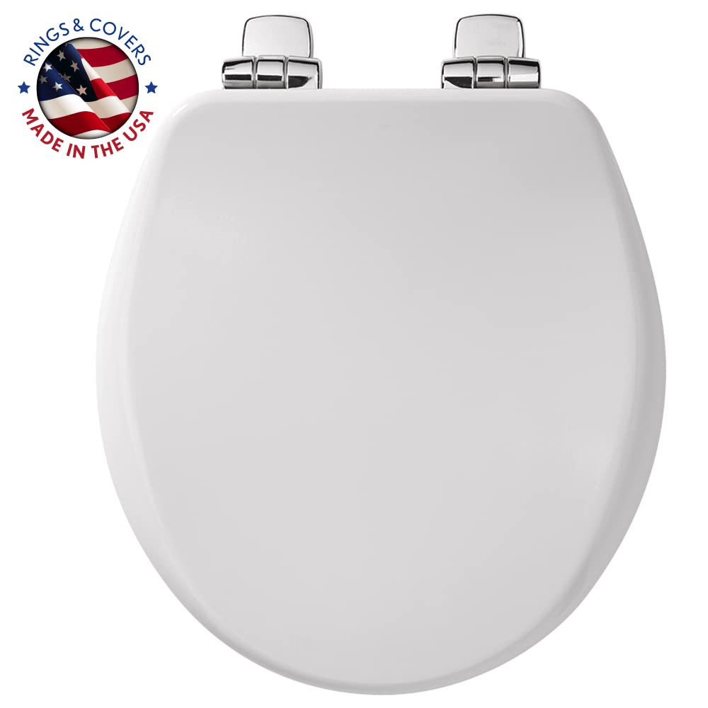 Bemis 9170CSLA 000 Alesio Toilet Seat with Chrome Hinges will Slow Close, Never Loosen and Provide the Perfect Fit, ROUND, High Density Enameled Wood, White