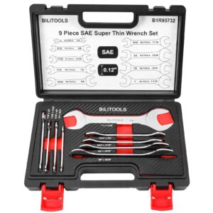 bilitools super thin open end wrench set, 9 piece sae 1/4 to 1-1/16 inch, cr-v steel, hrc 40-45