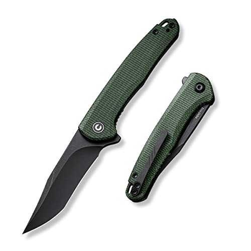 CIVIVI Pocket Knife for EDC, Mini Sandbar Liner Lock Knife, 2.95" Black Stonewashed Nitro-V Blade Micarta Handle Titanium Pocket Clip, Folding knife for Camping Hunting Hiking EDC