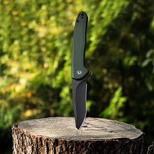 CIVIVI Pocket Knife for EDC, Mini Sandbar Liner Lock Knife, 2.95" Black Stonewashed Nitro-V Blade Micarta Handle Titanium Pocket Clip, Folding knife for Camping Hunting Hiking EDC