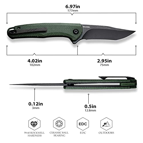 CIVIVI Pocket Knife for EDC, Mini Sandbar Liner Lock Knife, 2.95" Black Stonewashed Nitro-V Blade Micarta Handle Titanium Pocket Clip, Folding knife for Camping Hunting Hiking EDC