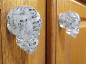 glow in the dark skull cabinet knobs gothic halloween metal rock witchy handles drawer occult grunge skeleton spooky pirate halloween pulls