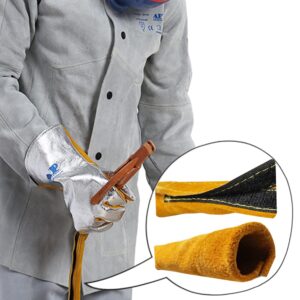 AllyProtect 23 ft Torch Lead Cover Flame Resistant Split Cowhide Leather TIG MIG Cable Sleeves Cover with Hook Loop Closure Golden