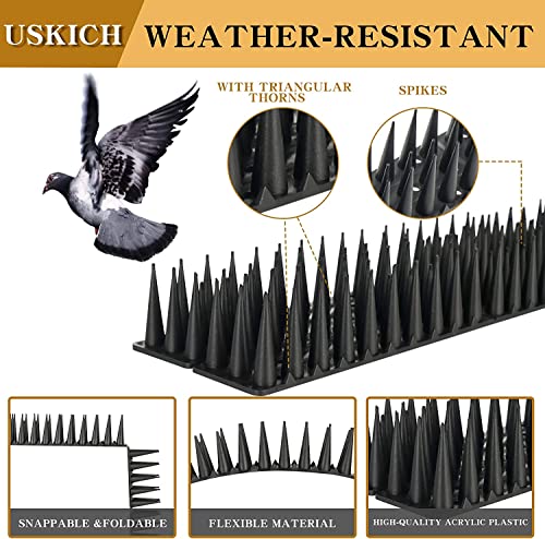 USKICH Bird Spikes 30 Packs Outdoor Cat and Bird Deterrent Spikes, Defender Spikes - Keep Pigeon, Cat & More Birds Away from Fences and Roof, Anti Theft Climb Strips (2023 Upgraded | 42.3 feet)