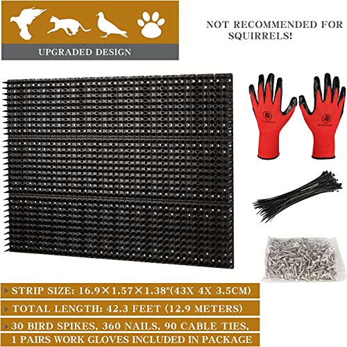 USKICH Bird Spikes 30 Packs Outdoor Cat and Bird Deterrent Spikes, Defender Spikes - Keep Pigeon, Cat & More Birds Away from Fences and Roof, Anti Theft Climb Strips (2023 Upgraded | 42.3 feet)