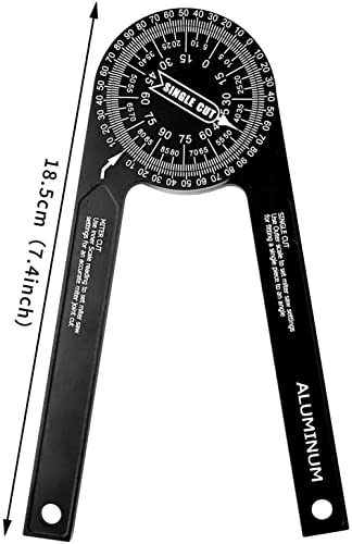 Aluminum Miter Saw Protractor | 7-Inch Rust Proof Angle Finder Featuring Precision Laser Engraved Scales with 360 Degree Rotation Function (One, Black)