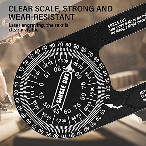 Aluminum Miter Saw Protractor | 7-Inch Rust Proof Angle Finder Featuring Precision Laser Engraved Scales with 360 Degree Rotation Function (One, Black)