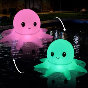 semanjll solar powered octopus floating pool lights, 20 inch 16 rgb colors changing led glow ball inflatable octopus with cute smile(1 pack)