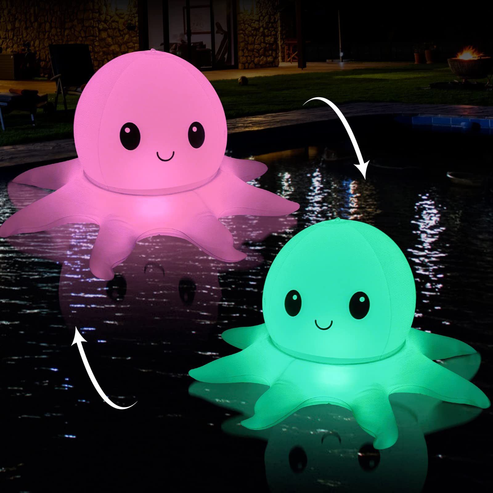 SEMANJLL Solar Powered Octopus Floating Pool Lights, 20 inch 16 RGB Colors Changing LED Glow Ball Inflatable Octopus with Cute Smile(1 Pack)