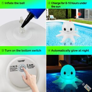 SEMANJLL Solar Powered Octopus Floating Pool Lights, 20 inch 16 RGB Colors Changing LED Glow Ball Inflatable Octopus with Cute Smile(1 Pack)