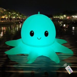 SEMANJLL Solar Powered Octopus Floating Pool Lights, 20 inch 16 RGB Colors Changing LED Glow Ball Inflatable Octopus with Cute Smile(1 Pack)