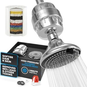 sparkpod luxury filtered shower head set multi stage shower filter - reduces chlorine and heavy metals - 3 spray settings shower head filter for hard water - showerhead with filter (polished chrome)