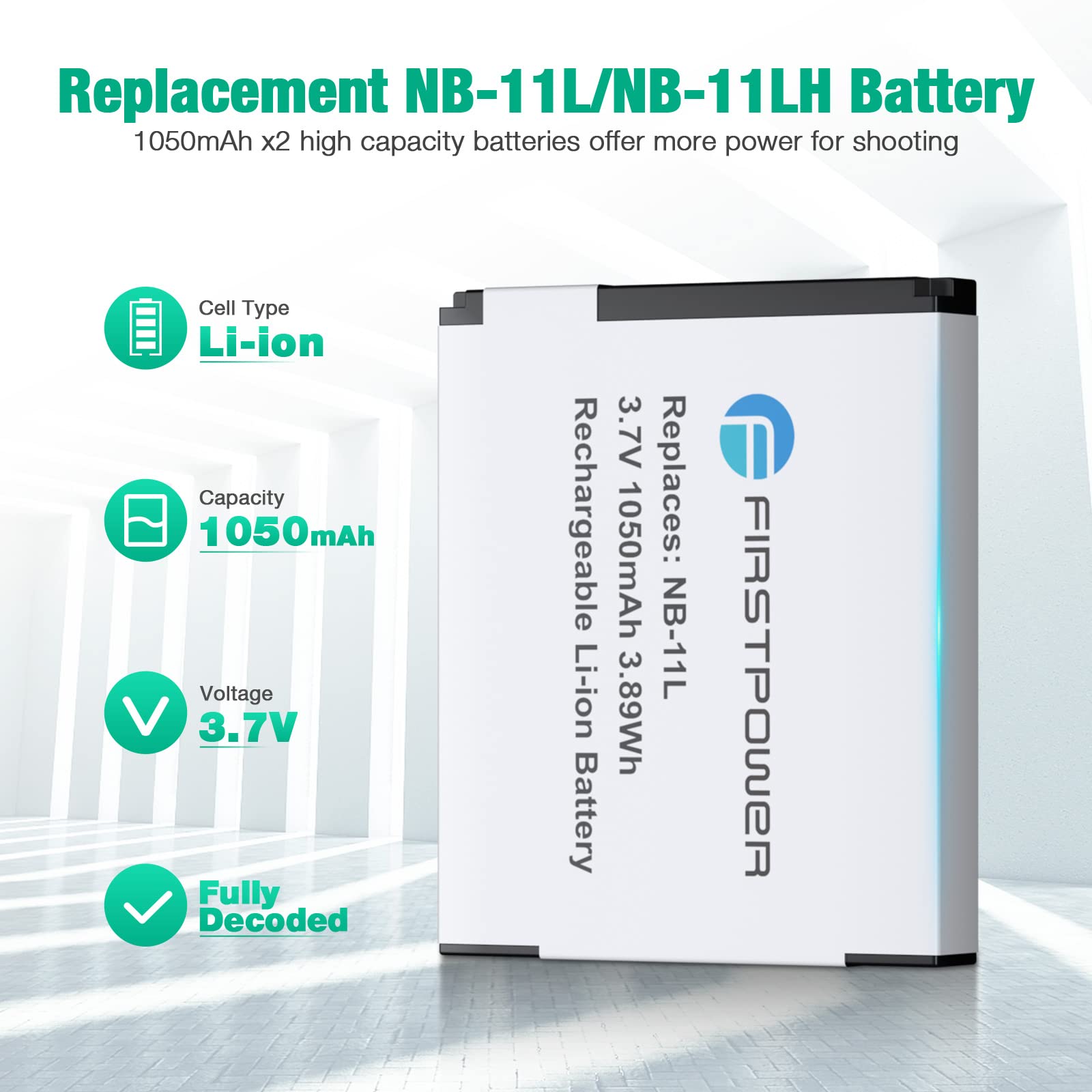 FirstPower NB-11L NB-11LH Battery and USB Charger for Canon PowerShot Elph 180 Elph 360 Elph 110 Elph 130 Elph 135 Elph 150 Elph 190 Elph 320 Elph 340 Elph 350, A4000 SX420 SX410 SX400 and More