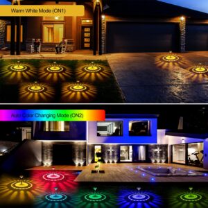 Bright Solar Pathway Lights Outdoor 4 Pack Color Changing, Solar Garden Lights Outdoor IP67 Waterproof, LED Solar Landscape Path Lighting Decoration for Walkway Yard Lawn Patio(Multicolor&Warm White)