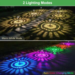 Bright Solar Pathway Lights Outdoor 4 Pack Color Changing, Solar Garden Lights Outdoor IP67 Waterproof, LED Solar Landscape Path Lighting Decoration for Walkway Yard Lawn Patio(Multicolor&Warm White)