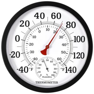 10.5 inch indoor outdoor thermometer large numbers - weather thermometer hygrometer waterproof, no battery needed outdoor thermometers for patio, home, garden decoration (black)