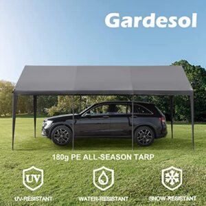 Gardesol Carport, 12'x20' Extra Large Heavy Duty Carport with Roll-up Ventilated Windows, Portable Garage with Removable Sidewalls & Doors for Car, Truck, SUV, Car Canopy with All-Season Tarp, Gray