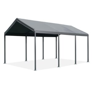 gardesol carport, 10’ x 20’ heavy duty car canopy with powder-coated steel frame, easy to assemble portable garage for car, boat, party tent with 180g pe tarp for wedding, garden, 8 legs, gray