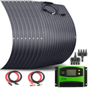 auecoor 800 watts 24volts 8pcs 100w etfe flexible solar panel system kits with 60a charge controller/4y connectors/alligator clip pv connector/solar panel cables connector