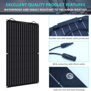 AUECOOR 800 Watts 24Volts 8pcs 100W ETFE Flexible Solar Panel System Kits with 60A Charge Controller/4Y Connectors/Alligator Clip PV Connector/Solar Panel Cables Connector