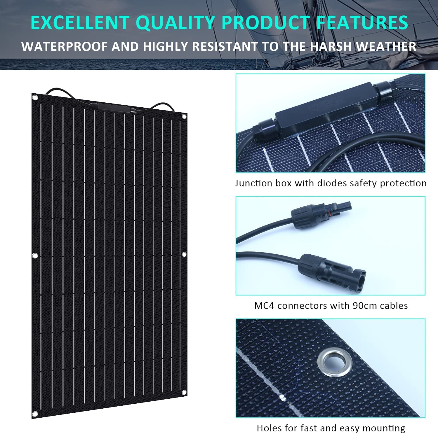 AUECOOR 800 Watts 24Volts 8pcs 100W ETFE Flexible Solar Panel System Kits with 60A Charge Controller/4Y Connectors/Alligator Clip PV Connector/Solar Panel Cables Connector