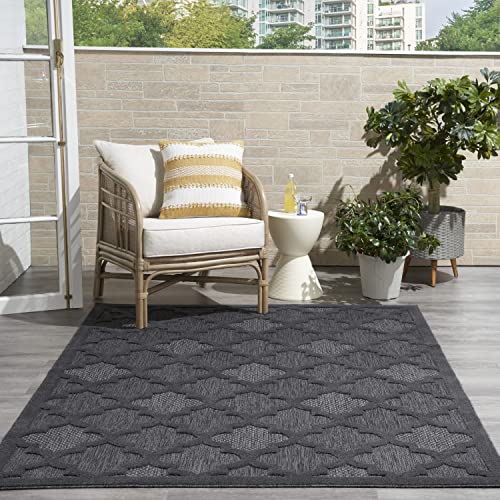 Nourison Easy Care Moroccan Charcoal/Black 5' x 7' Area Rug, Trellis, Easy Cleaning, Non Shedding, Bed Room, Living Room, Dining Room, Backyard, Deck, Patio (5x7)