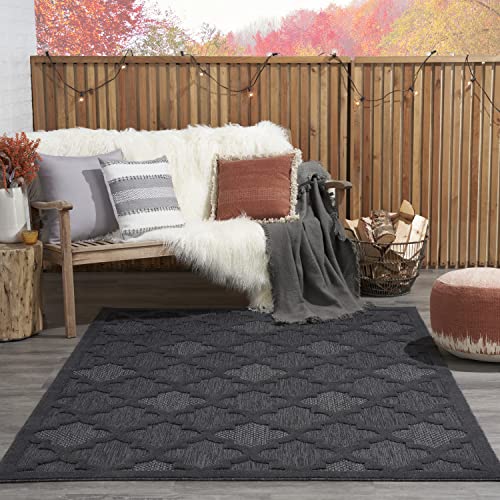 Nourison Easy Care Moroccan Charcoal/Black 5' x 7' Area Rug, Trellis, Easy Cleaning, Non Shedding, Bed Room, Living Room, Dining Room, Backyard, Deck, Patio (5x7)