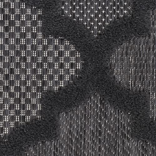 Nourison Easy Care Moroccan Charcoal/Black 5' x 7' Area Rug, Trellis, Easy Cleaning, Non Shedding, Bed Room, Living Room, Dining Room, Backyard, Deck, Patio (5x7)