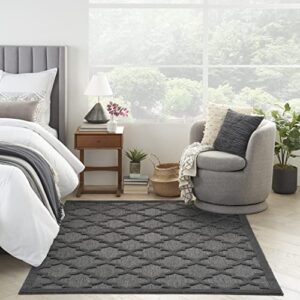 Nourison Easy Care Moroccan Charcoal/Black 5' x 7' Area Rug, Trellis, Easy Cleaning, Non Shedding, Bed Room, Living Room, Dining Room, Backyard, Deck, Patio (5x7)