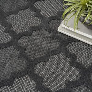 Nourison Easy Care Moroccan Charcoal/Black 5' x 7' Area Rug, Trellis, Easy Cleaning, Non Shedding, Bed Room, Living Room, Dining Room, Backyard, Deck, Patio (5x7)