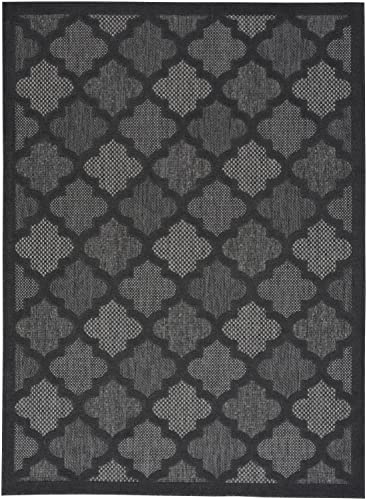 Nourison Easy Care Moroccan Charcoal/Black 5' x 7' Area Rug, Trellis, Easy Cleaning, Non Shedding, Bed Room, Living Room, Dining Room, Backyard, Deck, Patio (5x7)