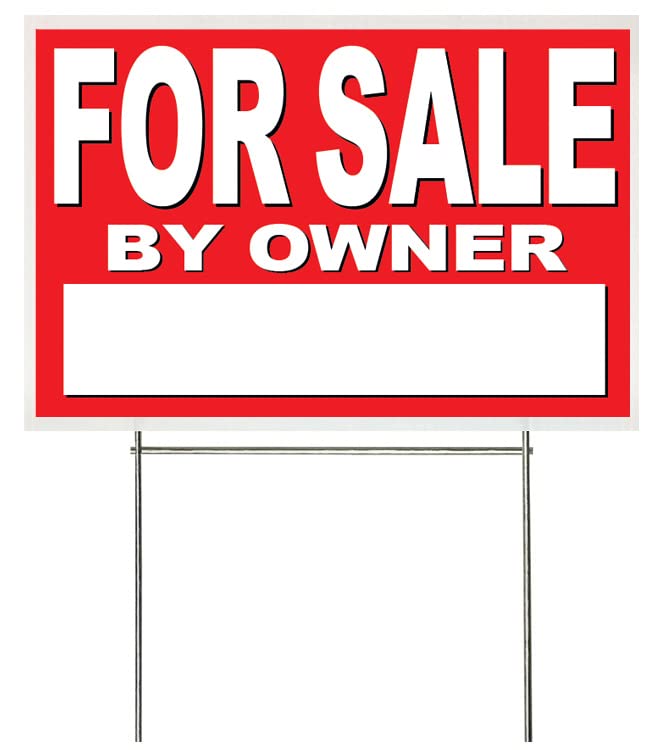 4LessCo 4 Less Co 18x12 Inch FOR SALE BY OWNER Lawn Yard Sign with Stake rb1s red