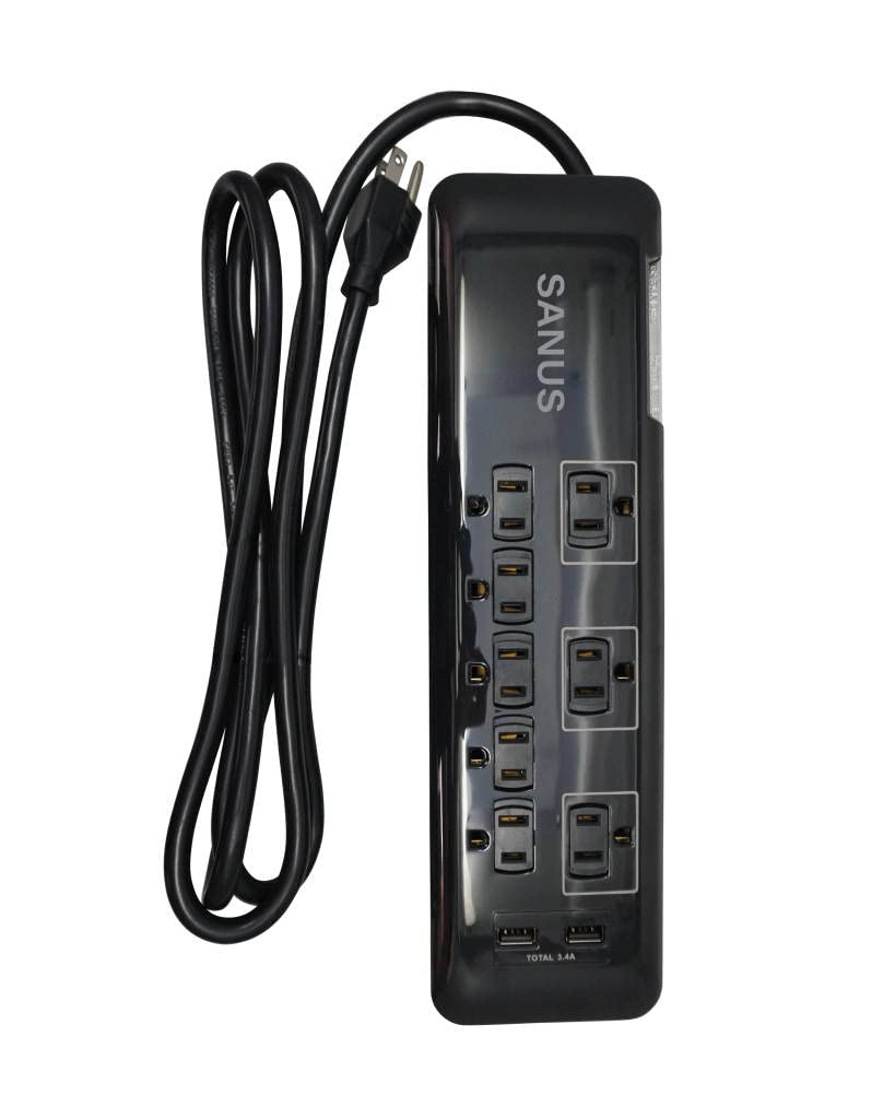 SANUS Surge Protected Power Strip - 8 Outlets & 2 USB Ports